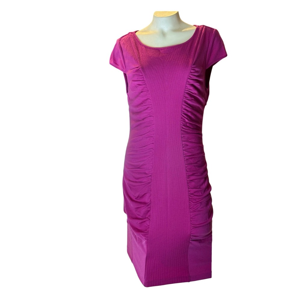 Catherine Malandrino Magenta Pink Ruched Sheath Dress Short Sleeve Sz 4